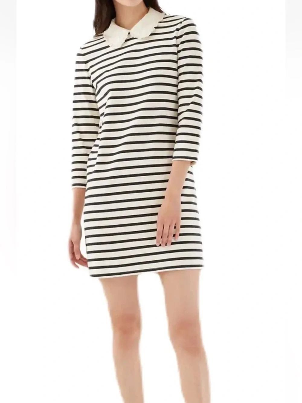 NWT Kate Spade New York Poplin Collar Striped Tee Dress French Cream Medium